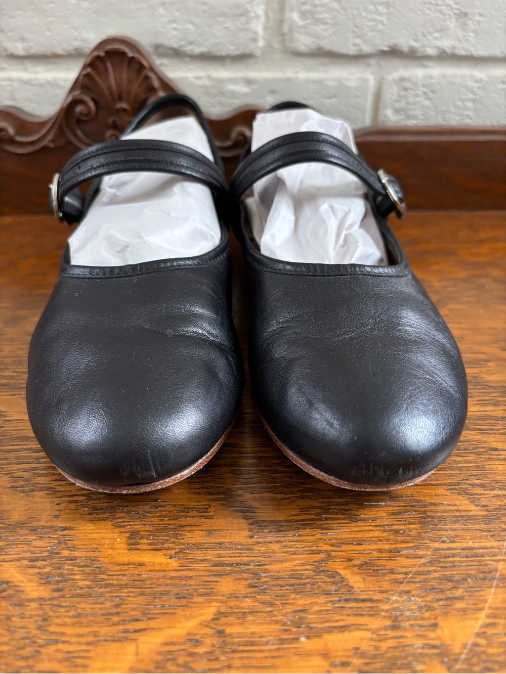 Poppy Barley Black Leather Mary Jane Flats